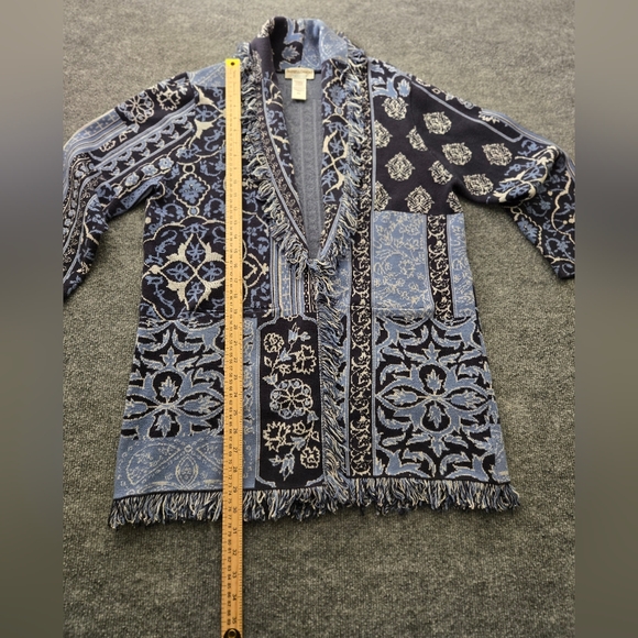 Draper's & Damon's Jacquard Fringe Kimono Style Cardigan Women's Petite Large - Picture 8 of 10